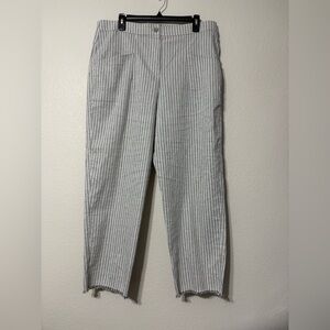 OSKA Gray/White Striped Pants, Linen/Cotton Blend, Front Pockets, Raw Hem. 12-14
